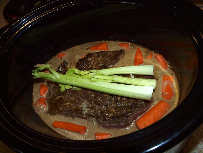 Pellet Smoker Cooking Crockpot Pot Roast w/Carrots and Baked Potatoes