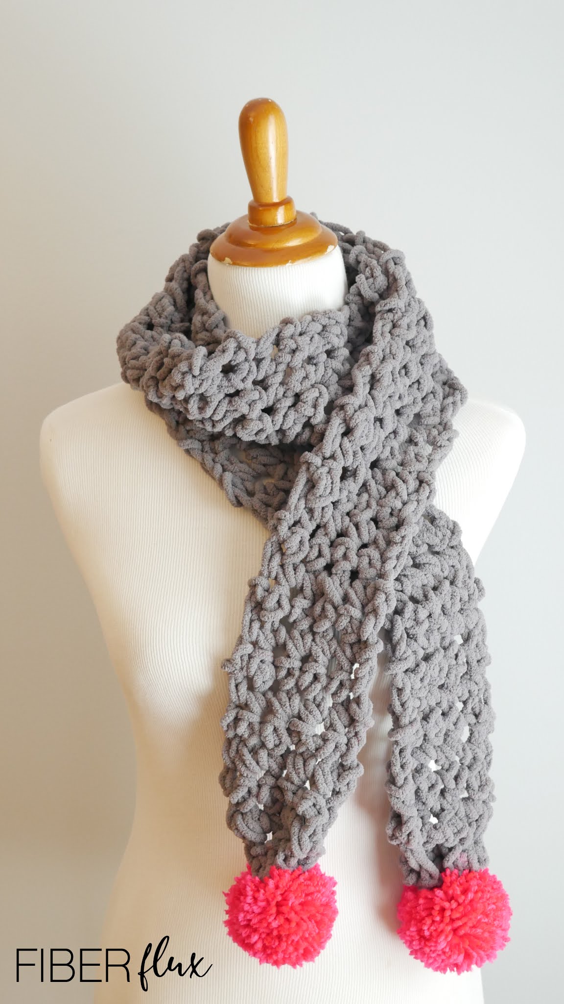 Fiber Flux Finger Crochet Pom Scarf, Free Crochet Pattern + Video