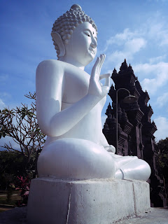 White Buddha Statue In Front Of The Main Yard Brahmavihara Arama Monastery North Bali