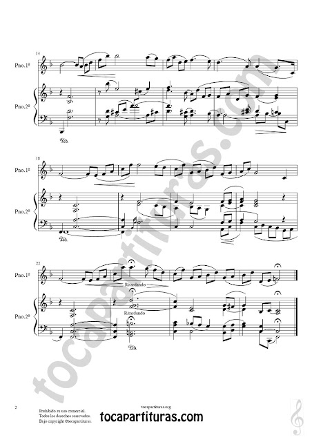 Hoja 1 Partitura de Piano a dos manos en formato JPG para descarga gratis de Traumerei de Schumann Tono Original Pianists Sheet Music Duet Piano (three hands) PDF y MIDI Dúo aquí