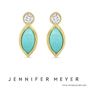 Meghan Markle wore Jennifer Meyer Diamond Bezel and Turquoise Marquise Stud Earrings