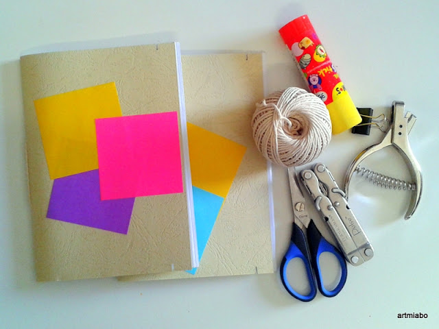 Notepads with sticky note,cardboard paper,A4 white paper and rope for binding.