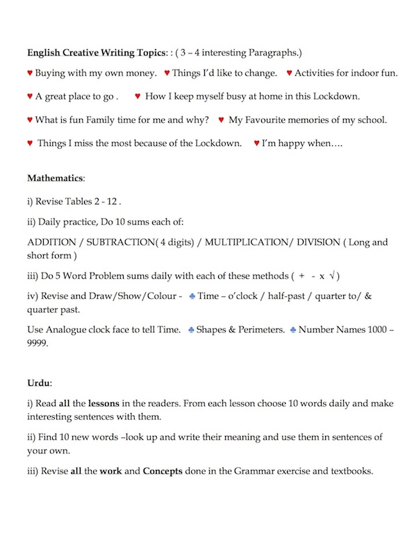 Aps summer vacation homework 2020-21 image