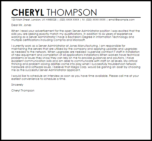 Information Technology Administrator Cover Letter Resume Letter