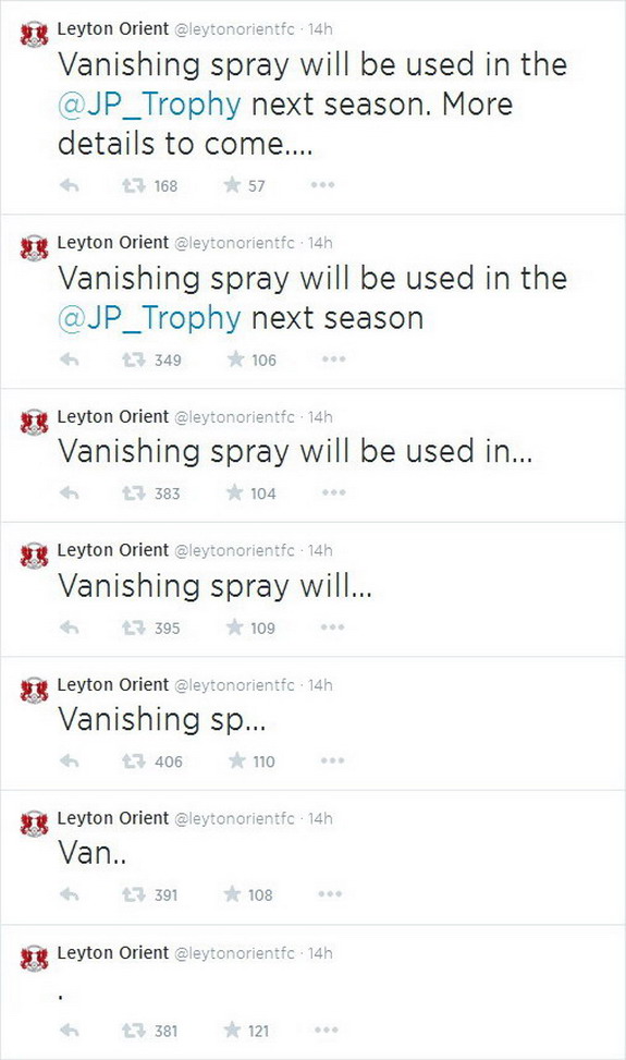 Leyton Orient tweet brilliant vanishing spray announcement