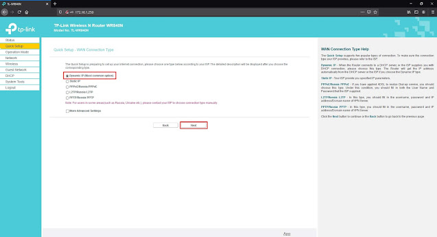 Pilih Dynamic IP