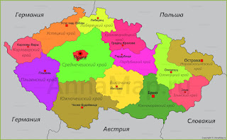 Чехия современная карта с граничащими государствами и известными городами