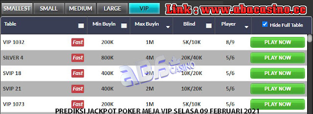 Prediksi Jackpot Poker Meja VIP Selasa 09 Februari 2021