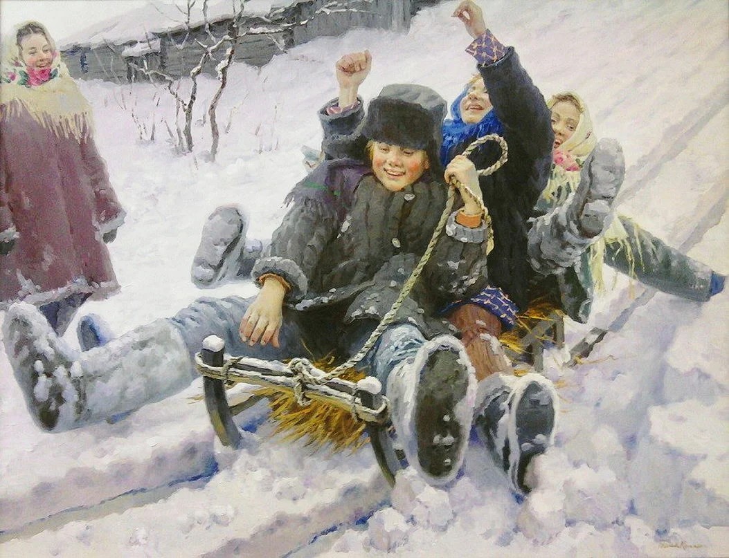 зимние забавы детей в картинах художников. художник балакшин евгений зимние катания. дети зимой. художник евгений балакшин картины деревня. Laird.