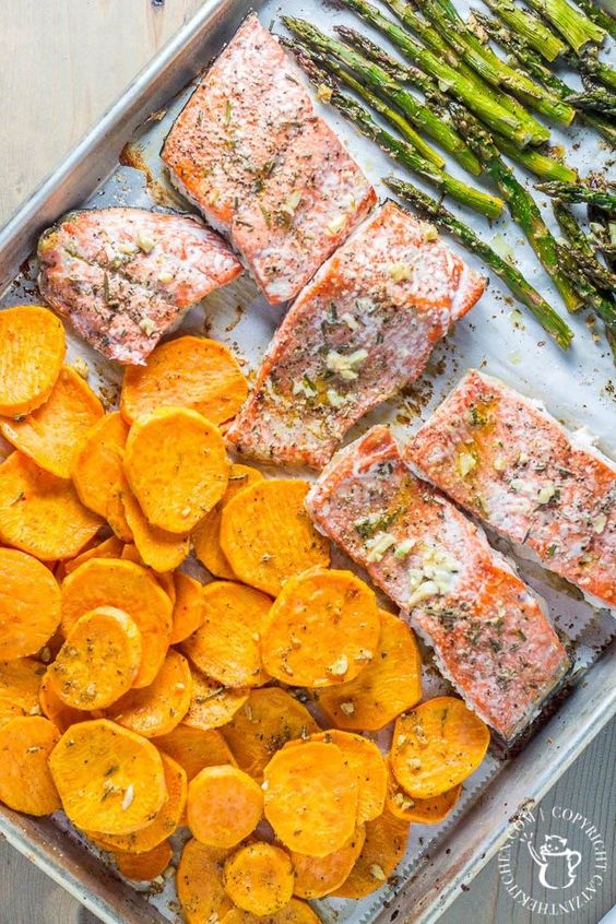 One Pan Salmon, Asparagus, & Sweet Potato Dinner The Country Cook