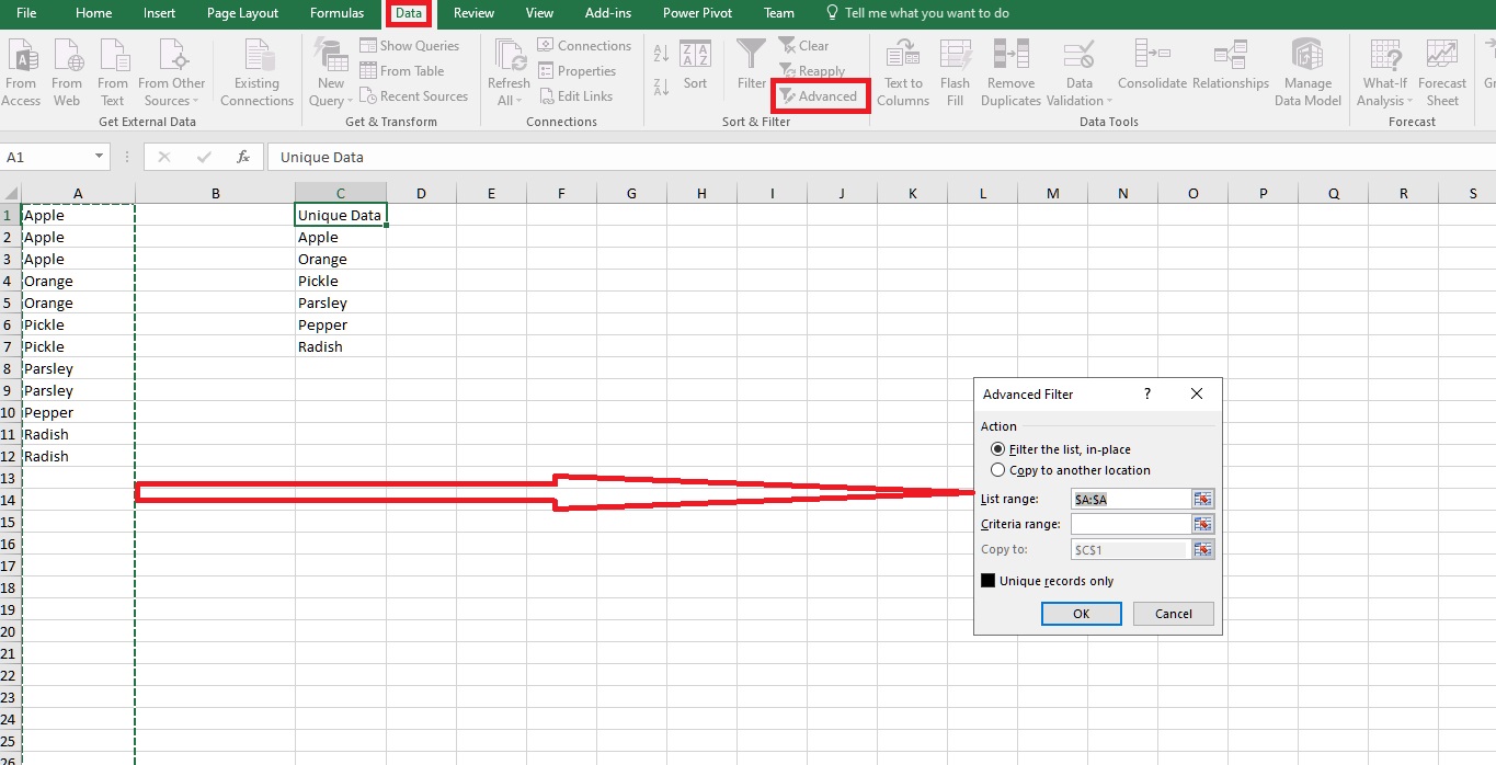 Detecting Unique Data in Excel