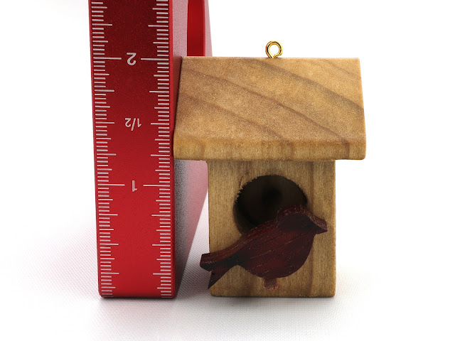 Handmade Wood Miniature Birdhouse Christmas Tree Ornament Measure 2 Inchs Tall