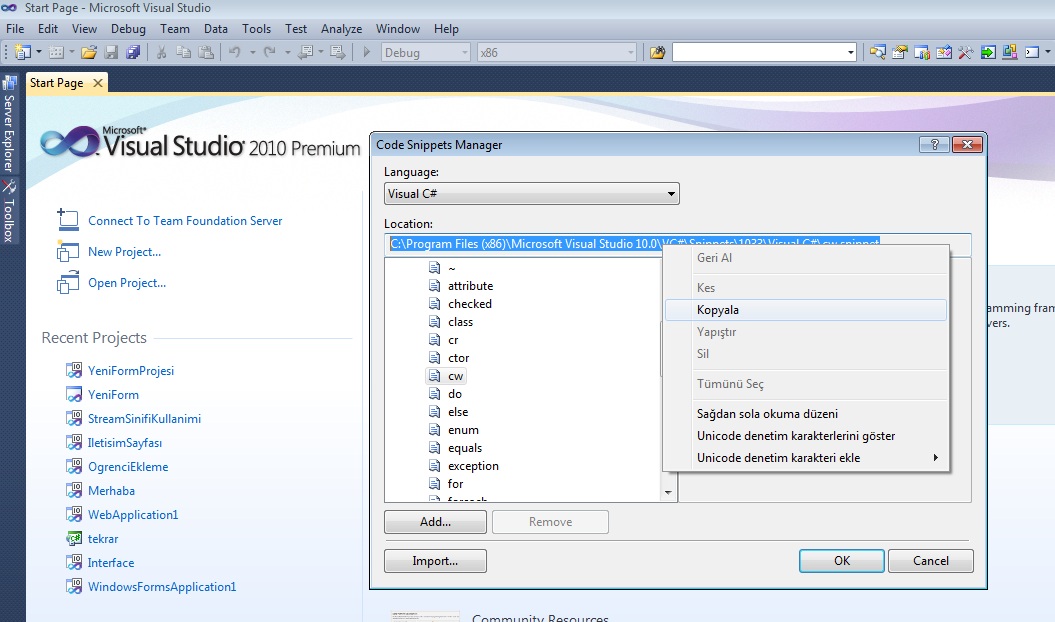ergable: C# Code Snippet Yazma