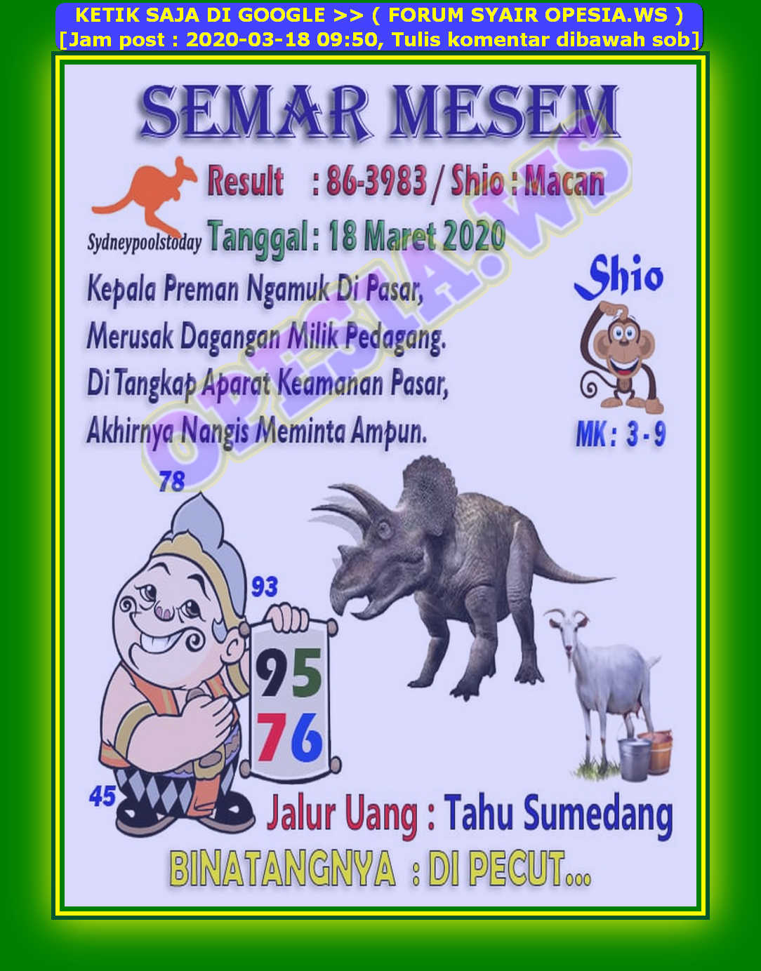 Syair Dari Opesia Ws Sdy 18 Maret 2021