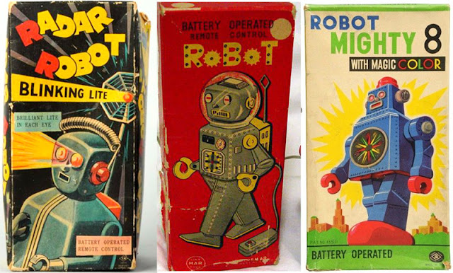 Vintage robot toy boxes