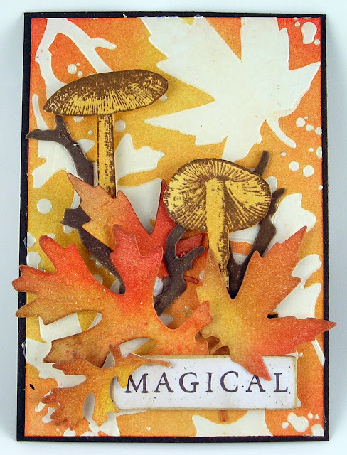 Sizzix Fall Foliage Ranger Mini Layering Stencils Set 22 Ranger Distress Inks  Leaves and ATC's For The Funkie Junkie Boutique 