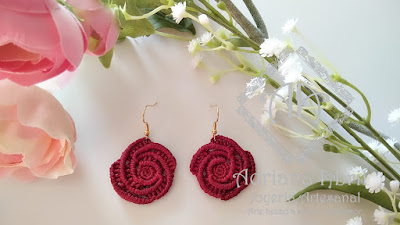 Pendientes en macramé, aros, aretes, Earrings, hoops, earrings in macramé by #AdrianaAbril instagram