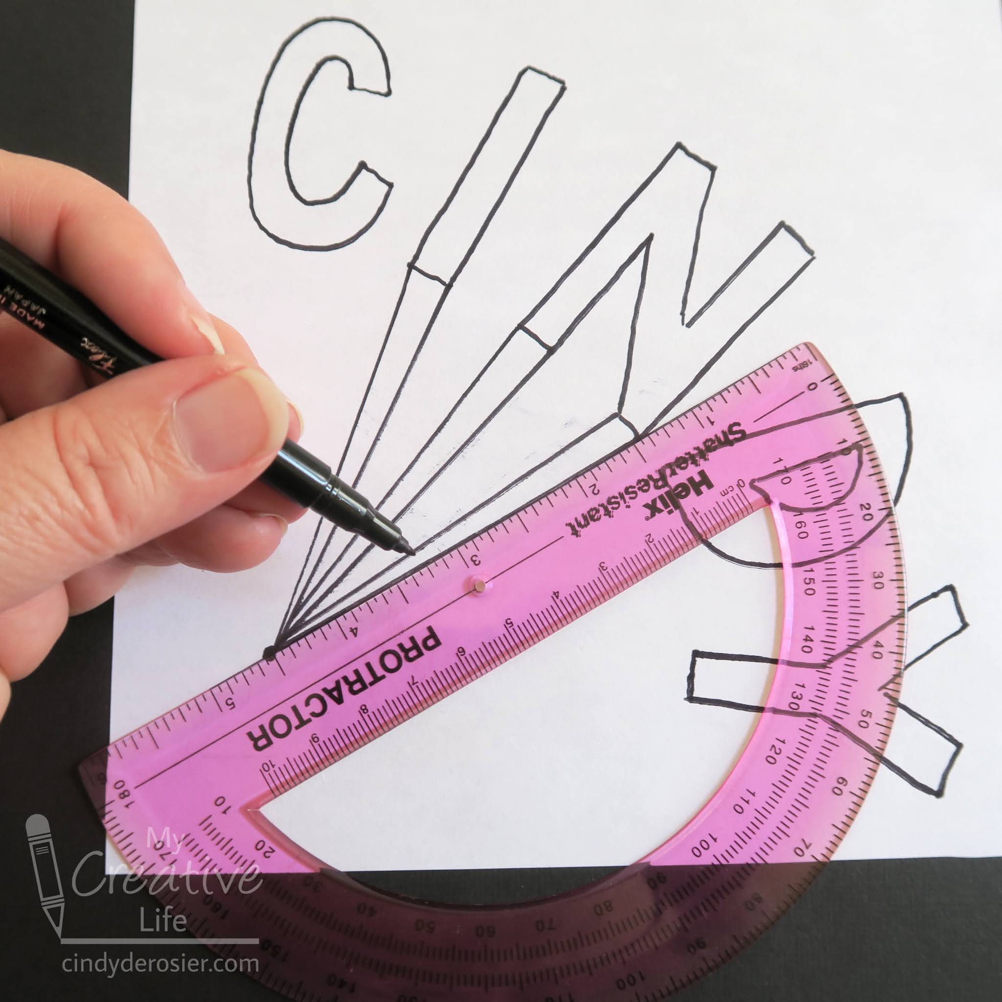 Cindy deRosier My Creative Life Protractor Name Art