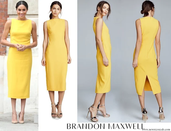 Meghan Markle wore Brandon Maxwell Yellow Crepe Midi Dress