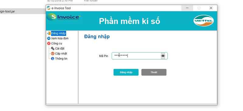 Hình 11. Đăng nhập vào tool ký số Hình 11. Đăng nhập vào tool ký số
