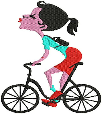 A Cute Girl Riding a Bicycle - embroidered design