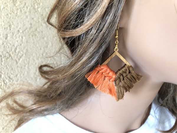 boho earrings hypoallergenic |macrame wooden earrings gifts for her wooden earrings Macrame earrings