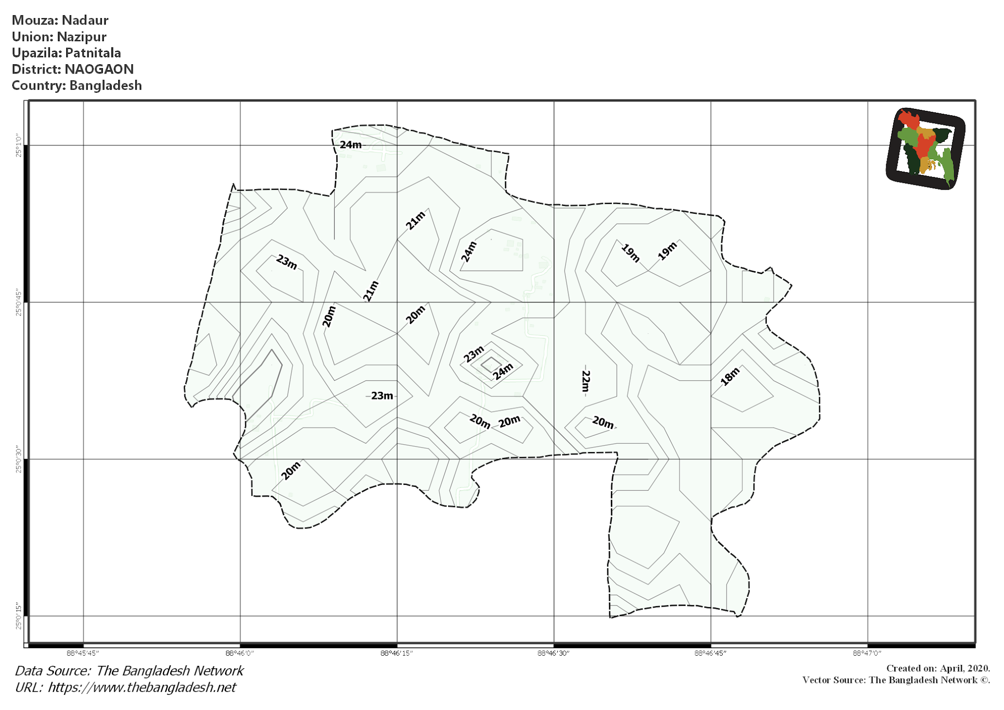 Map of Nadaur Mouza of Patnitala Upazila, NAOGAON, Bangladesh.