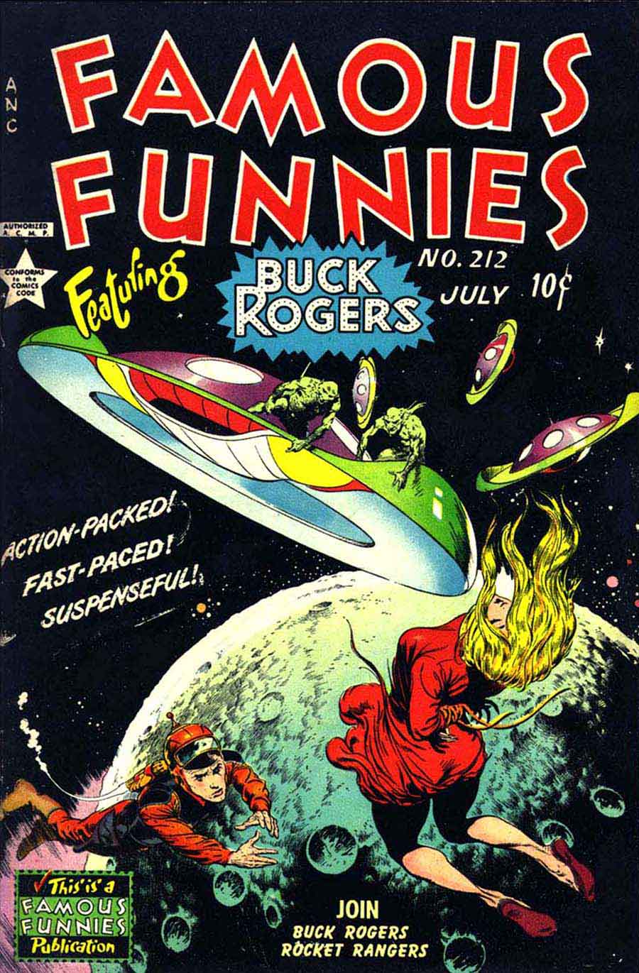 Frank Frazetta Buck Rogers 1950s golden age science fiction comic book cover / Famous Funnies #212