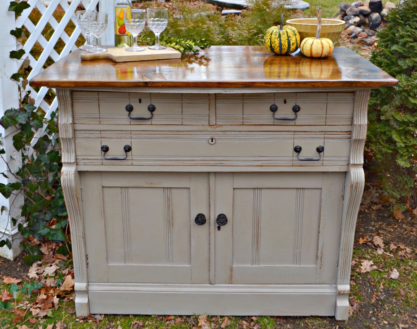 Heir and Space An Antique Oak Server Turned Kitchen Island