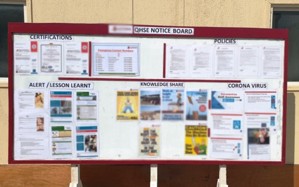 QHSE Notice Board at a workplace and importance of the notice board at