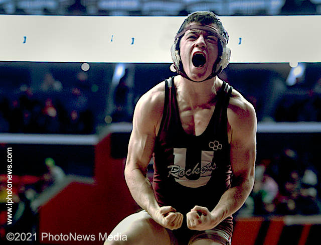 Unity Rockets' Ben Gavel celebrates his third-place finish at state