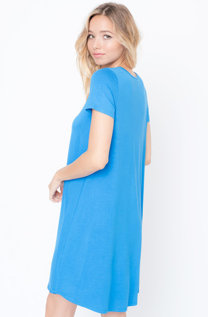 Shop for turquoise Flared Tee Dress Scoop Neck and Short Sleeves @20$ On Caralase.com