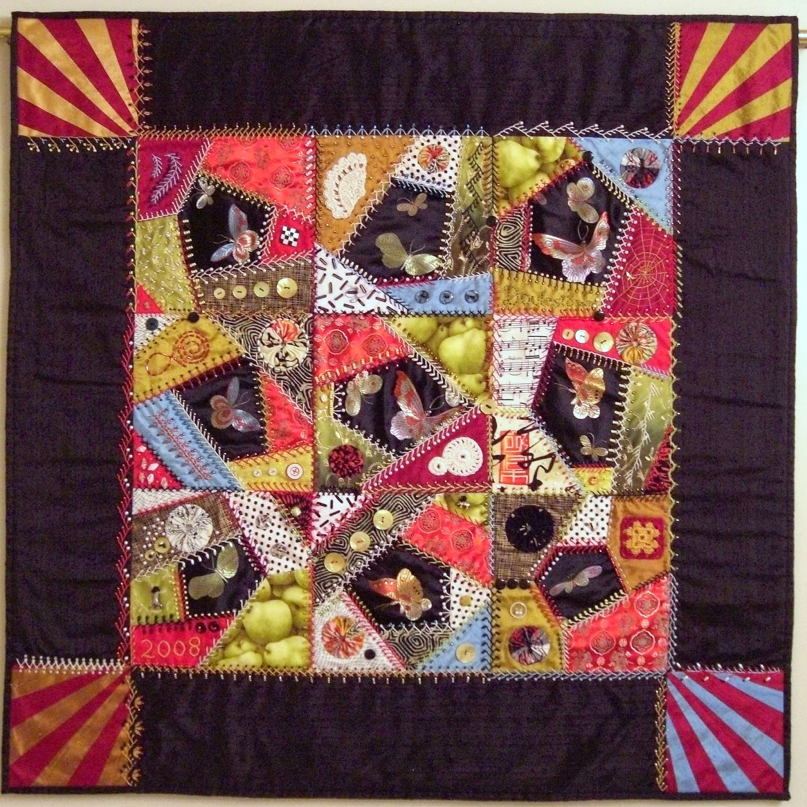 Selvage Blog Crazy Quilt with Corner Fans