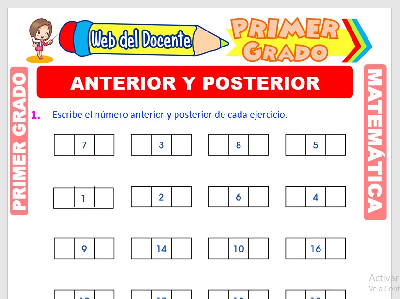FICHAS DE MATEMATICAS ANTERIOR Y POSTERIOR