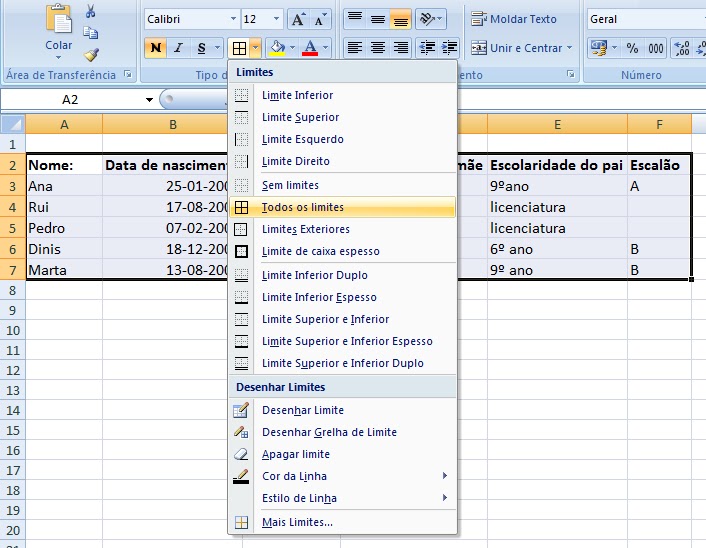 Excel para Professores (e não só...): Criar uma tabela no excel de ...