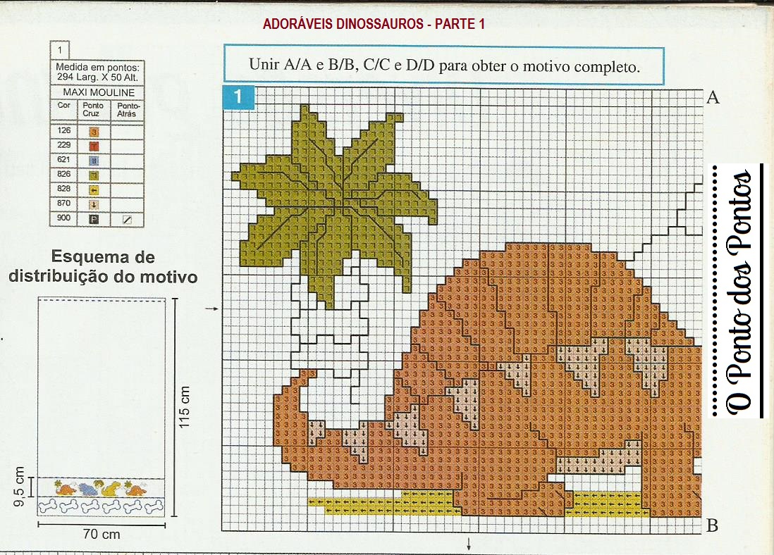 Ponto Cruz Dinossauros Gráficos Grátis O Ponto dos Pontos Gráficos Grátis: ADORÁVEIS DINOSSAUROS - TOALHA INFANTIL