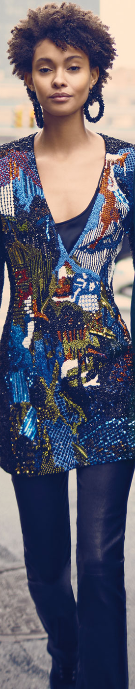 Balmain Deep-V Long-Sleeve Graffiti-Embellished Mini Cocktail Dress