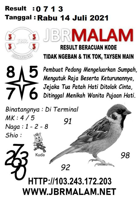 JBR Malam HK Rabu 14-07-2021
