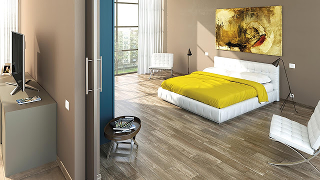 Bedroom tiles design with Cement and resins finish tiles Amarcord collection