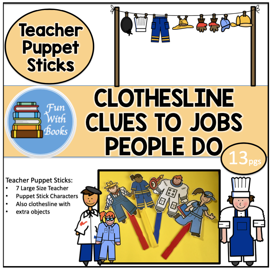 CLOTHESLINE CLUES TO JOBS PEOPLE DO TEACHER PUPPET STICKS Book Units