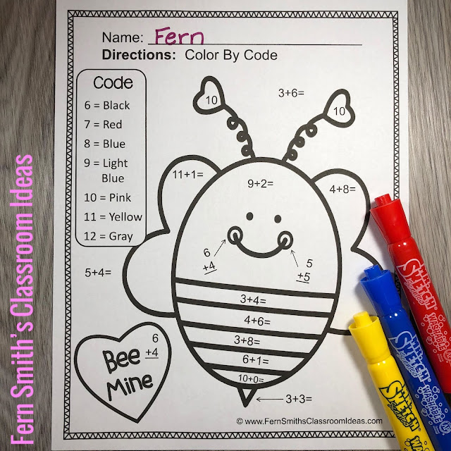 These St. Valentine's Day Color By Number Addition and Subtraction Worksheets Would Look Great On Your Bulletin Board! Fern Smith's Classroom Ideas