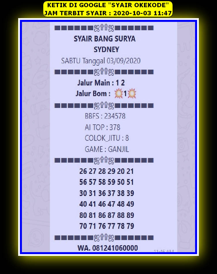 1 New Message Kode Syair Sydney 3 Oktober 2020 Forum Syair Togel Hongkong Singapura Sydney