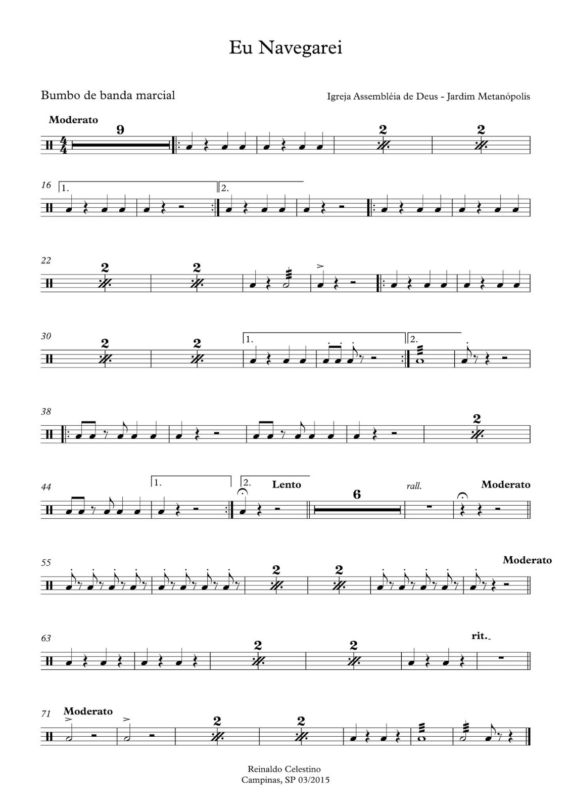 PARTITURAS PARA BANDA DE MÚSICA EVANGÉLICA. ARRANJO DO HINO EU NAVEGAREI MAESTRO REINALDO