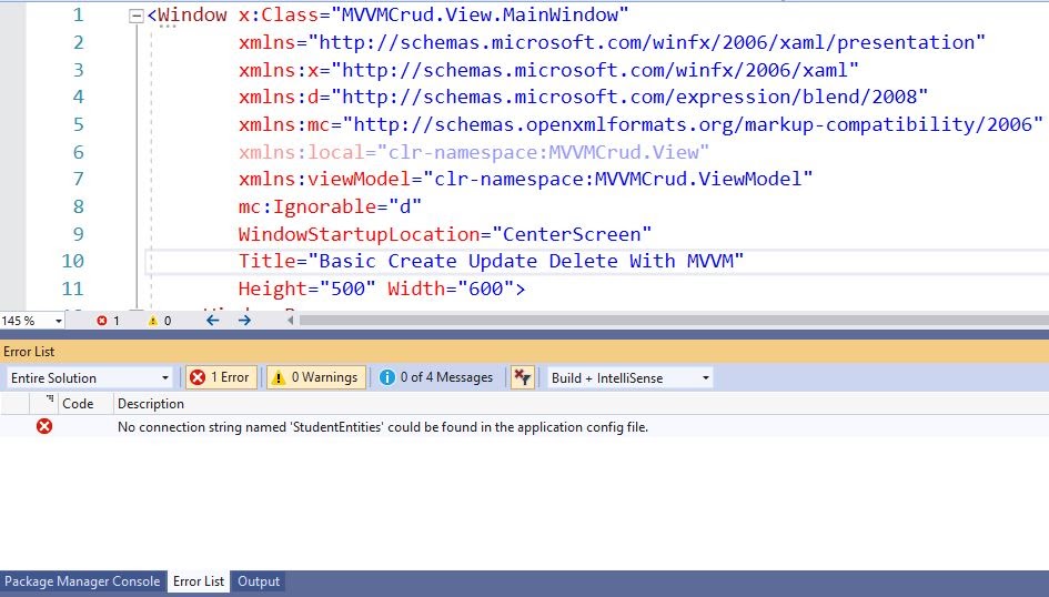 WPF MVVM No connection string named 'MyEntities' could be found in
