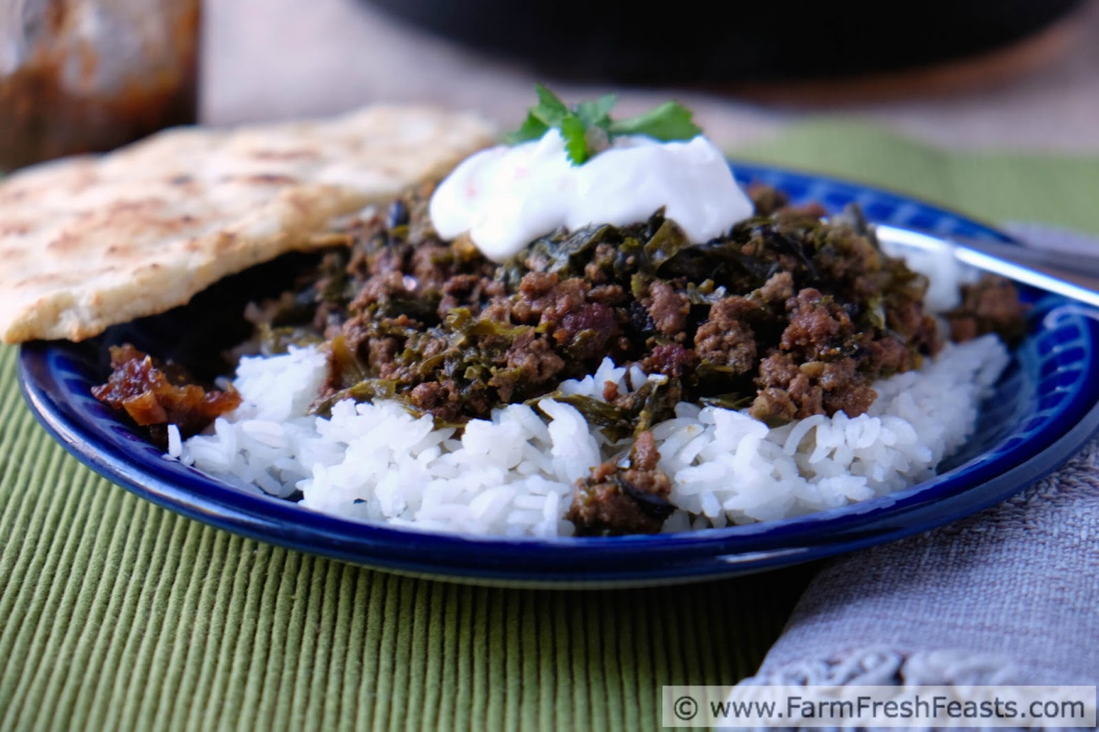 Farm Fresh Feasts Mustard Greens Kheema (Ground Beef and Mustard