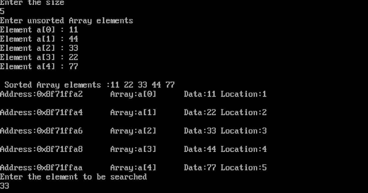 Data Structure: Program to illustrate Binary Search in c++