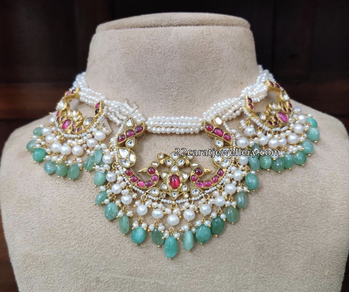 Peacock Kundan choker with Pearls Jewellery Designs