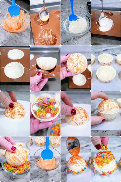 Fruity Pebbles Hot Cocoa Bombs process photo collage