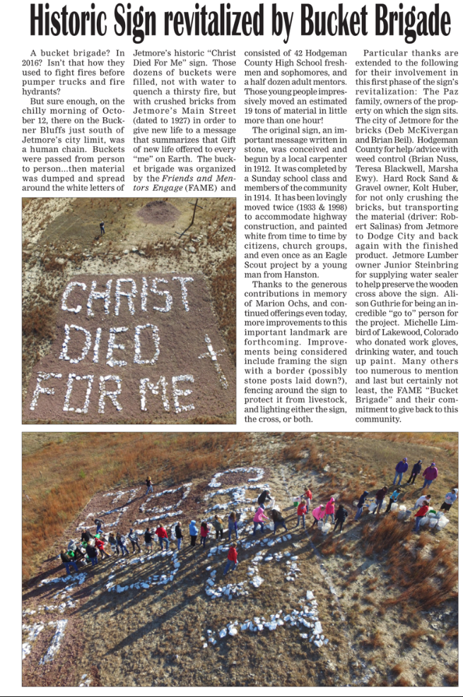 "Christ Died For Me" Sign History of the Sign