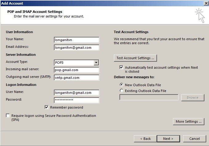 Nhập các thông tin email từ tài khoản gmail của bạn Nhập các thông tin email từ tài khoản gmail của bạn